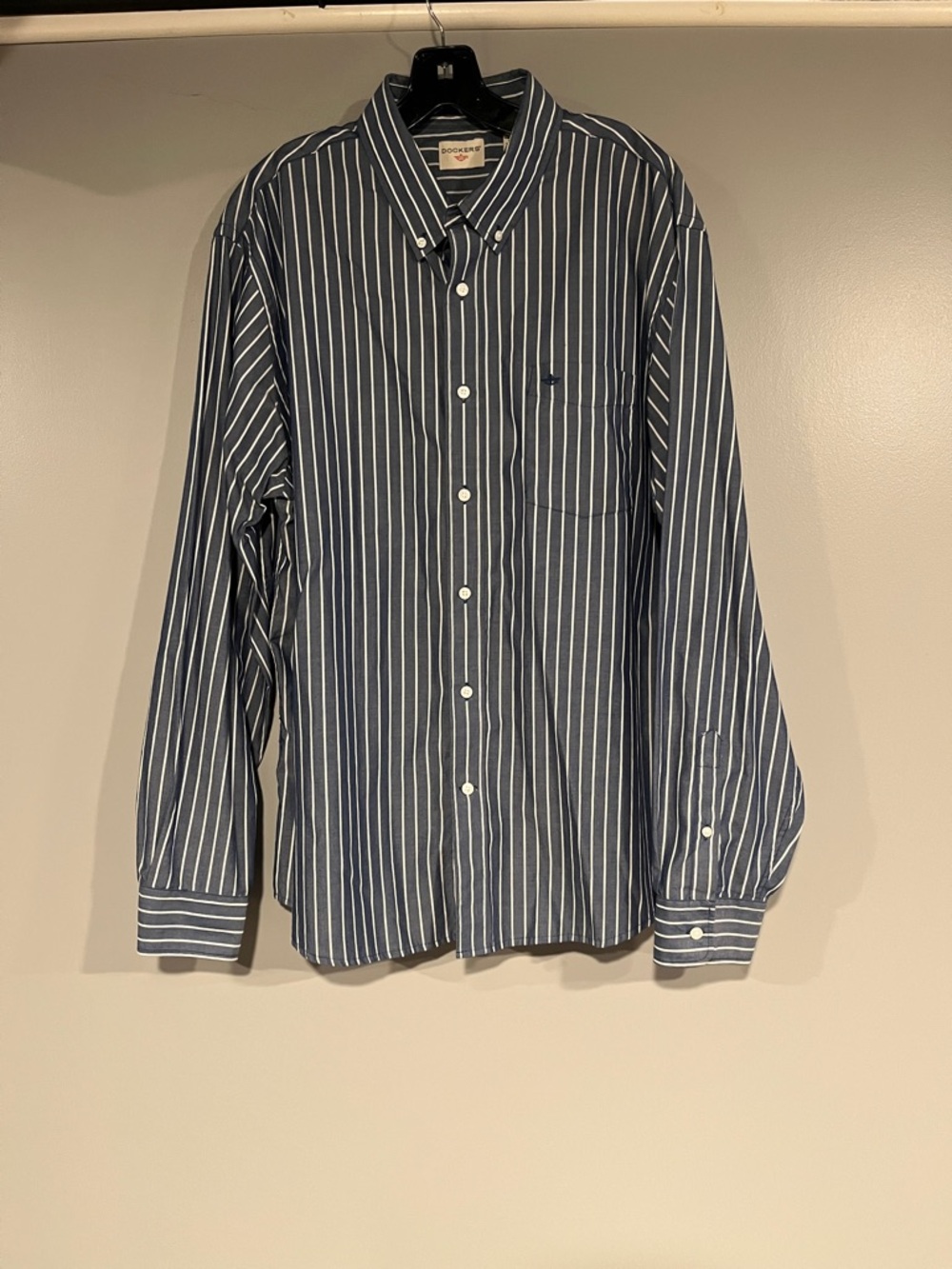 Dockers Navy and White Vertical Stripe Button-Down Shirt